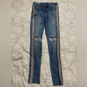 Blank NYC Blue Skinny Jeans with Multicolor Stripes